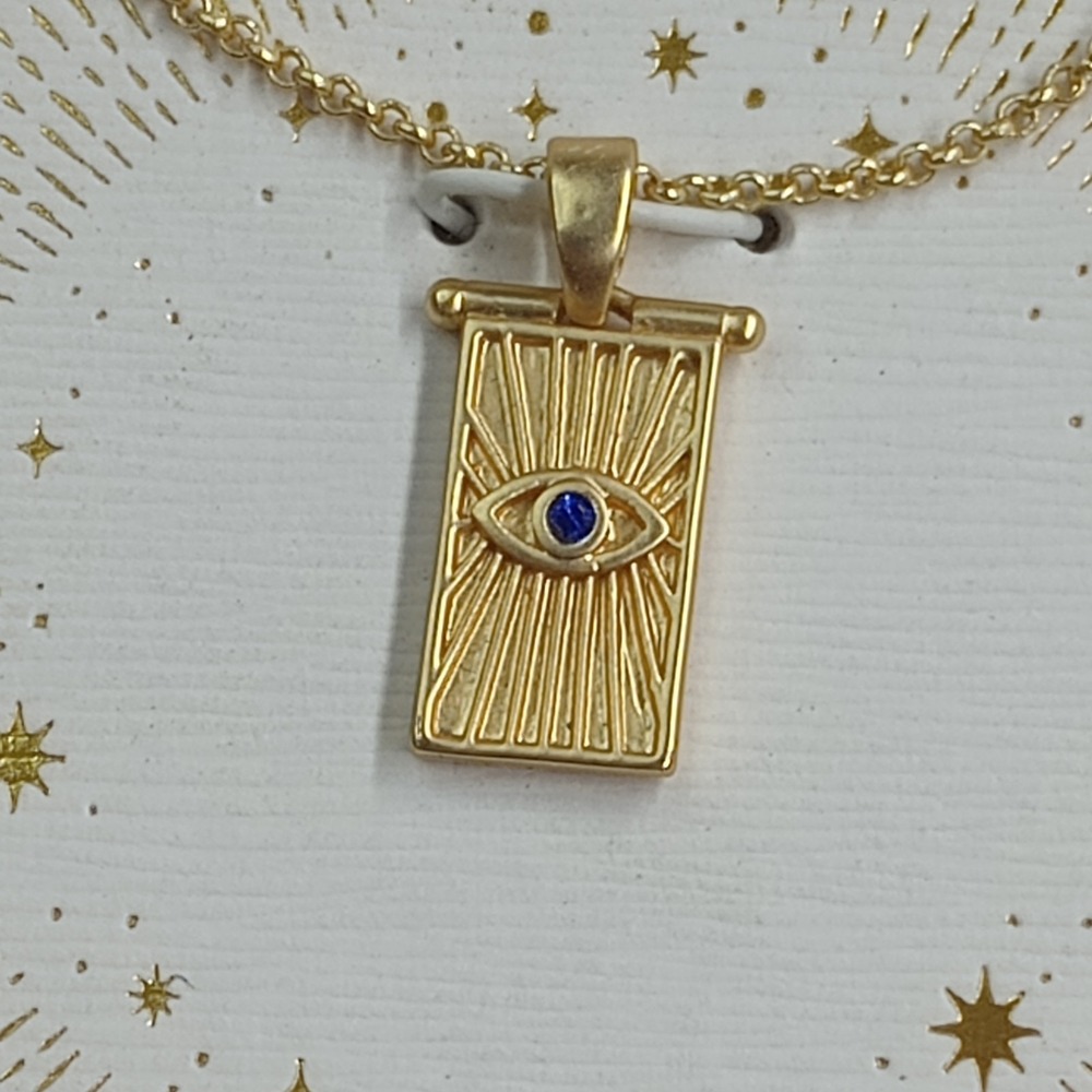 Unwritten Strength Necklace 14K Gold Flash‎ Plated Evil Eye Pendant 16"+2" New - Picture 3 of 6